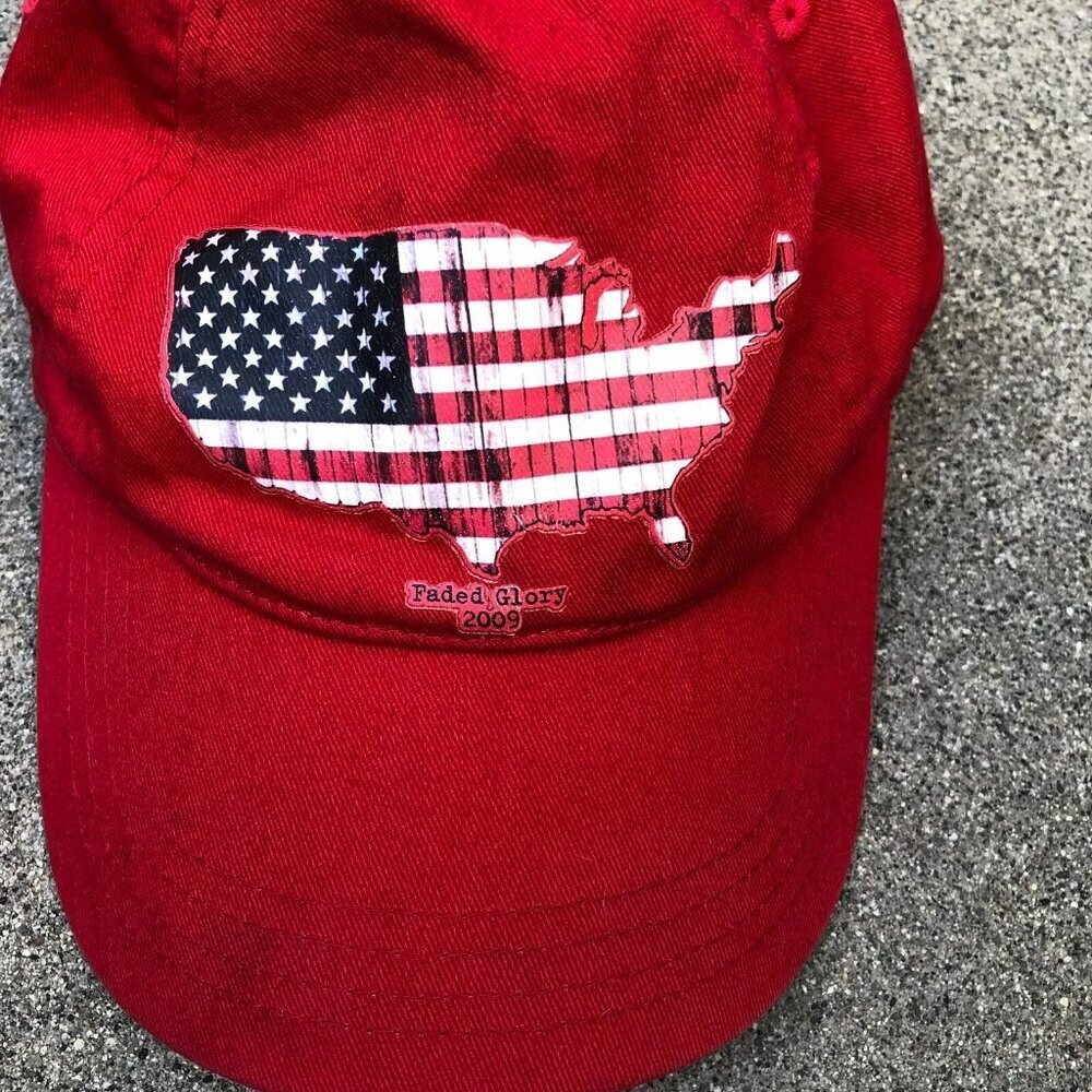 2009 FADED GLORY America USA Flag Baseball Hat Mens Red Adjustable Cap​​​ - Picture 2 of 5